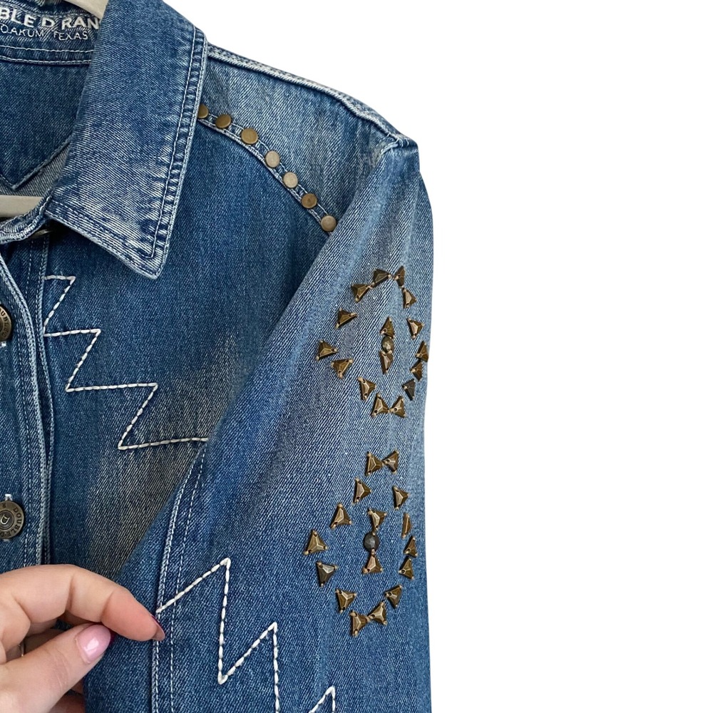 Double D Ranch PLUS Boho Western Desert Dry Goods Embroidered Jean Jacket Sz 1X - Picture 6 of 12